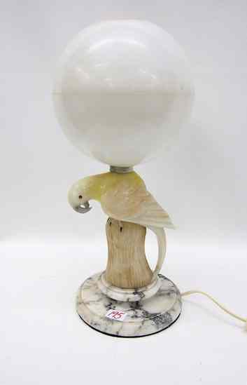 Appraisal: ALABASTER SCULPTED FIGURAL ''PARROT'' TABLE LAMP c 's The parrot