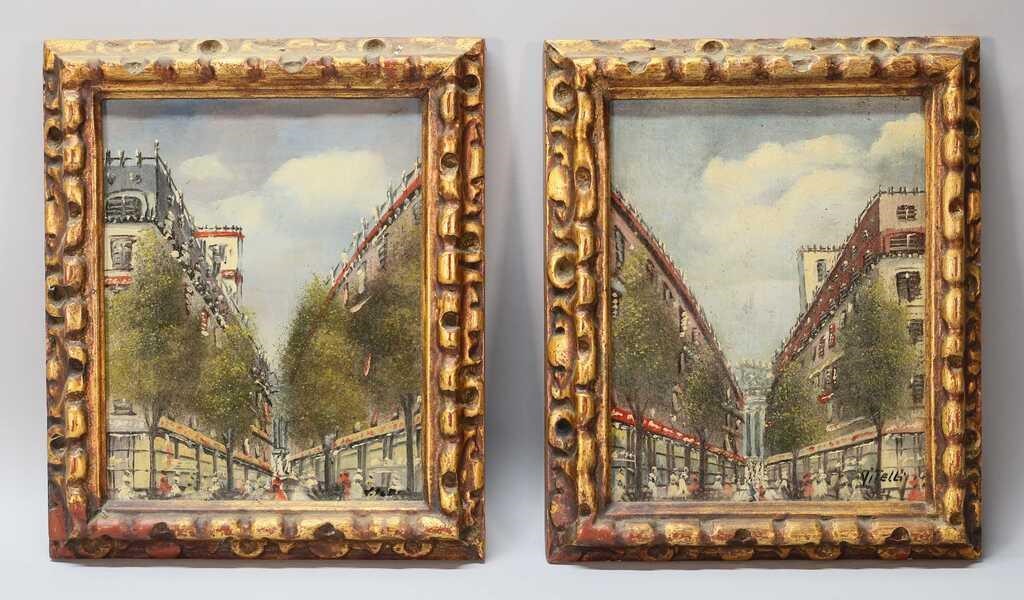 Appraisal: PAIR OF OIL ON BOARD STREET SCENES SIGNED VITELLIPair of