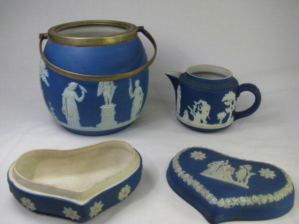 Appraisal: Three Wedgwood Jasperware cobalt blue with white cameo relief designs