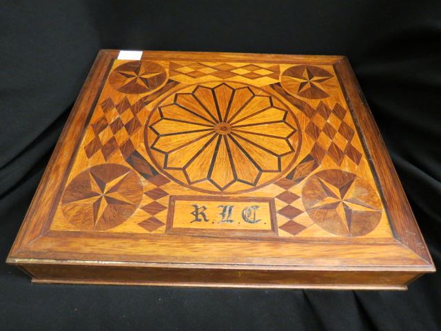 Appraisal: Inlaid Wooden Box marquetry style hinged lid X