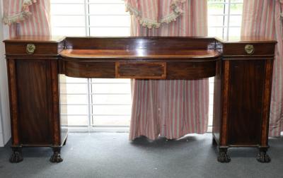 Appraisal: A Regency mahogany pedestal sideboard crossbanded in burr walnut the