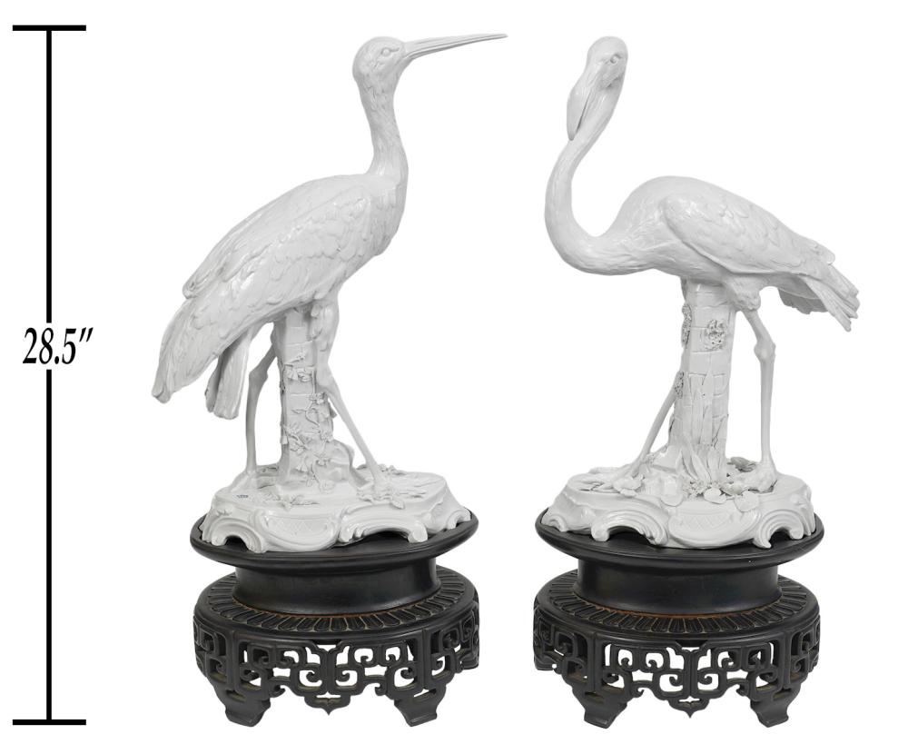 Appraisal: PAIR BLANC DE CHINE BIRDS WOOD BASES VIENNA MARKSPair of