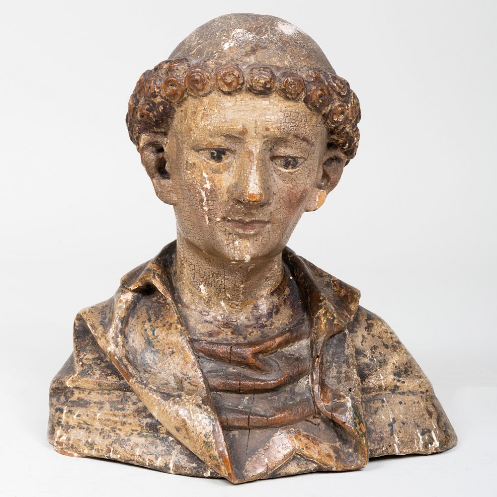 Appraisal: Small Netherlandish Polychrome Bust x x in Condition Wear losses