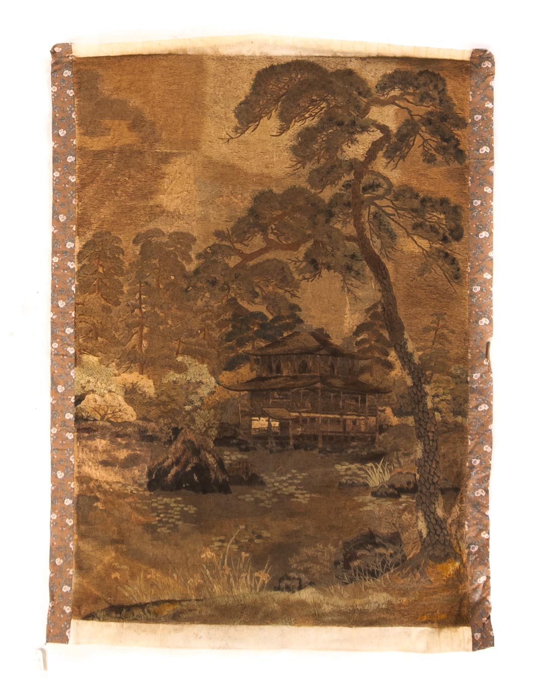 Appraisal: Japanese silk tapestry with pagoda scene early th century pagoda