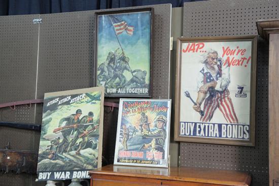 Appraisal: FOUR POSTERS Including three World War II war bond posters