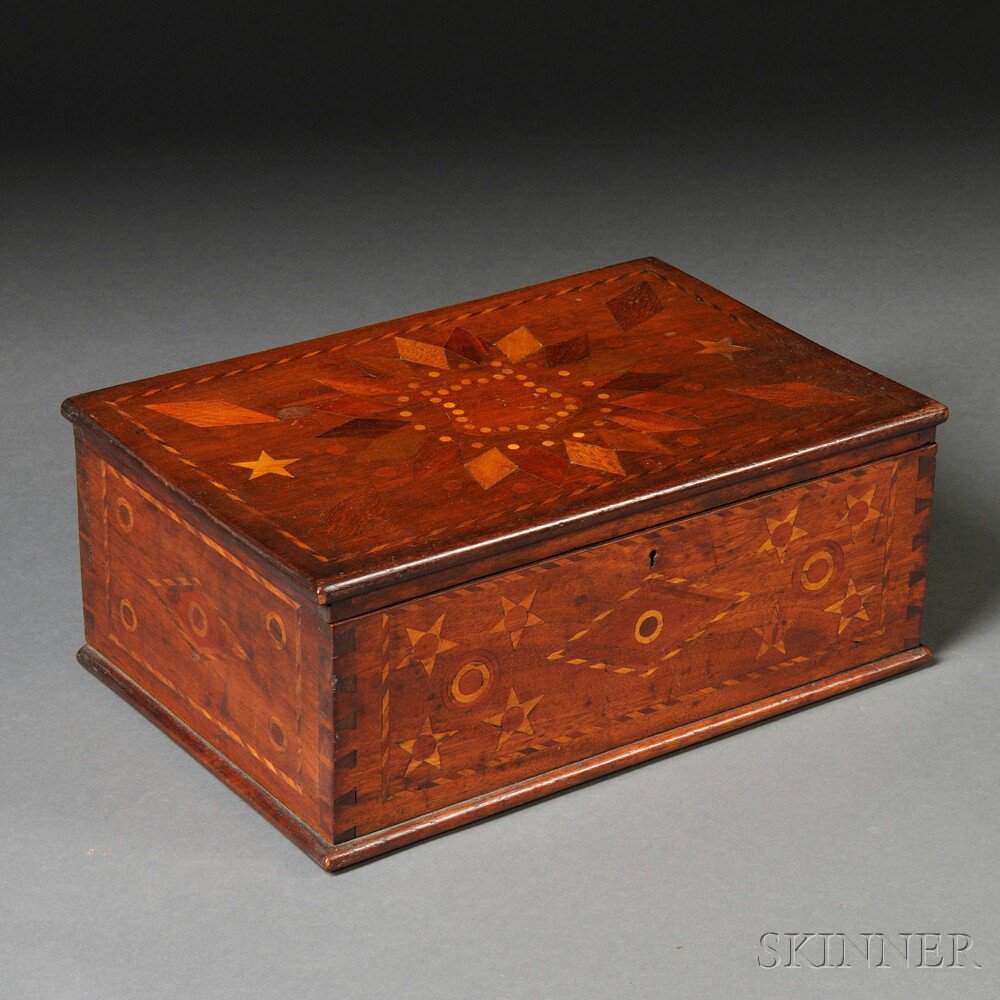 Appraisal: Inlaid Walnut Box America late th century possibly sailor-made the