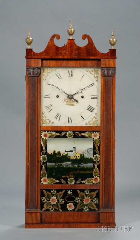 Appraisal: Mahogany Reeded Pillar and Scroll Shelf Clock by Jerome Thompson