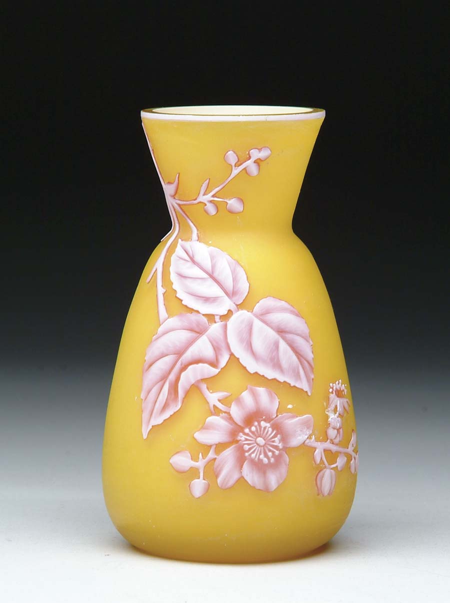 Appraisal: WEBB CAMEO VASE Beautiful three-color cameo vase has white to