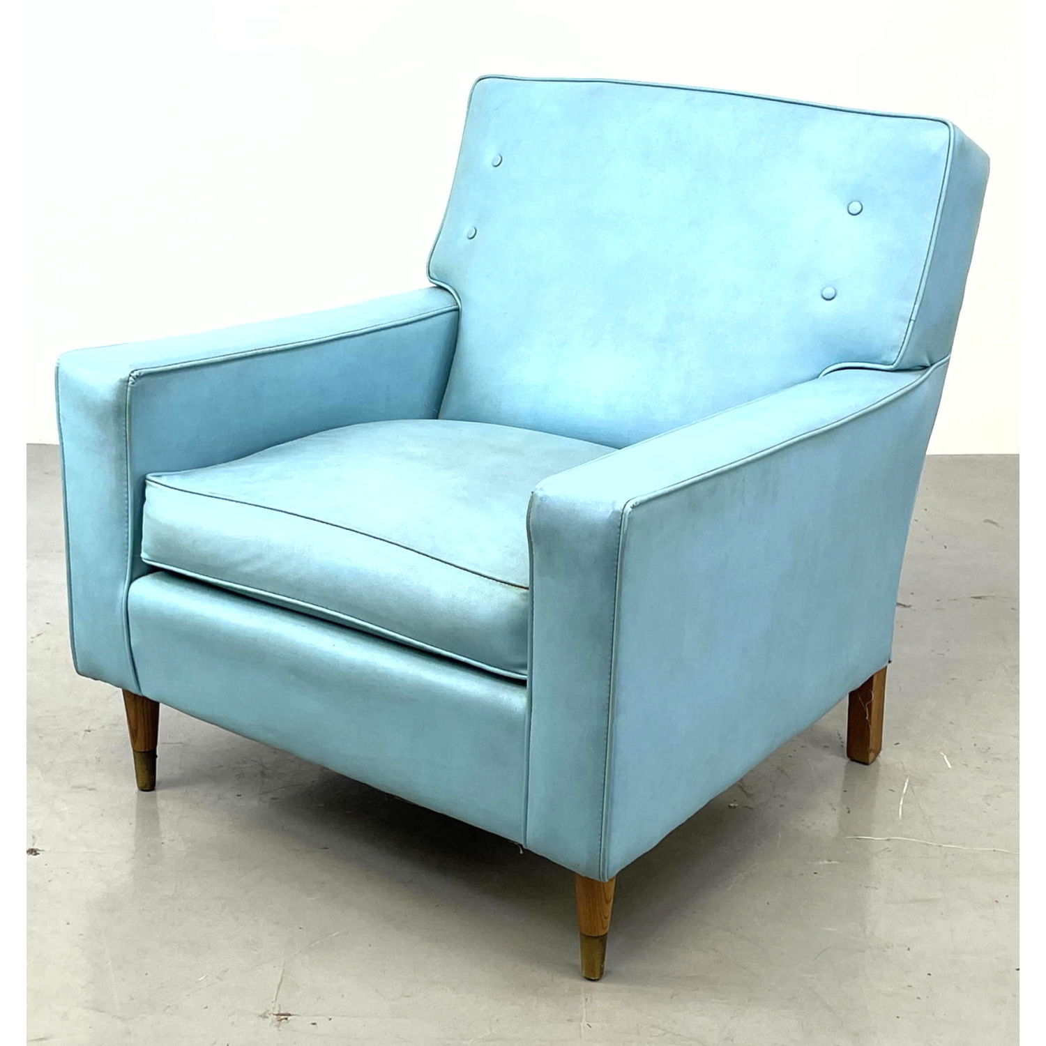 Appraisal: Blue Turquoise Vinyl Arm Lounge Chair Square wood legs Dimensions