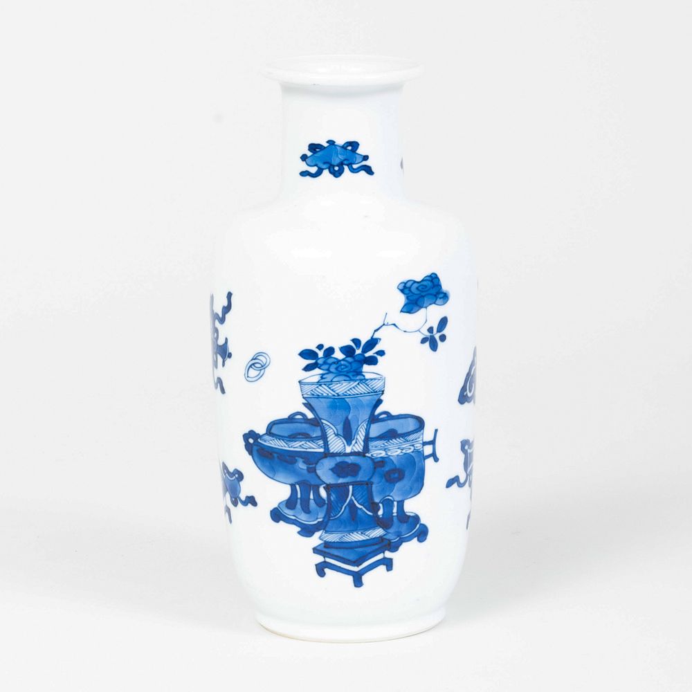 Appraisal: Chinese Blue and White Porcelain Baluster Vase Decorated with Scholar's