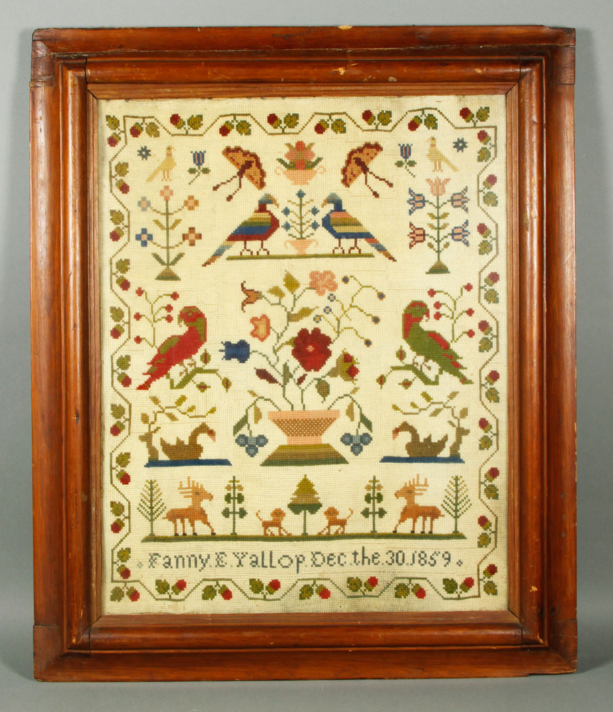 Appraisal: - Needlepoint Sampler Needlepoint sampler signed Fanny E Yallup December