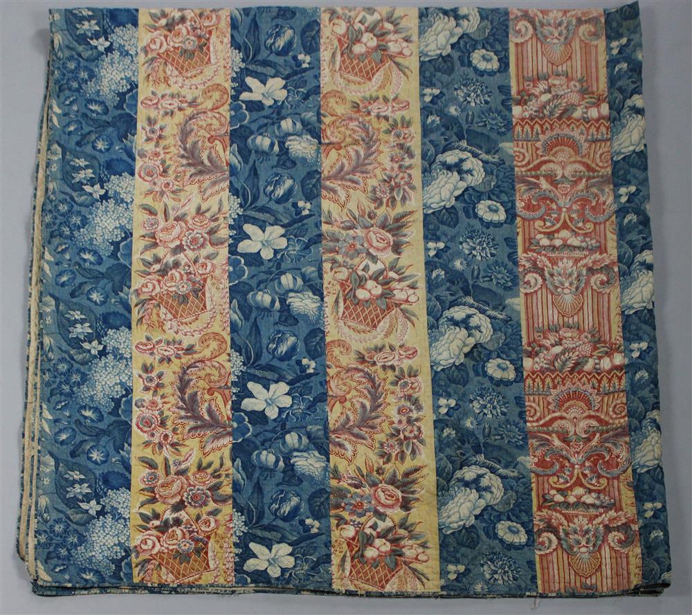 Appraisal: ANTIQUE CHINTZ PANELED QUILT the quilt has alternating panels of