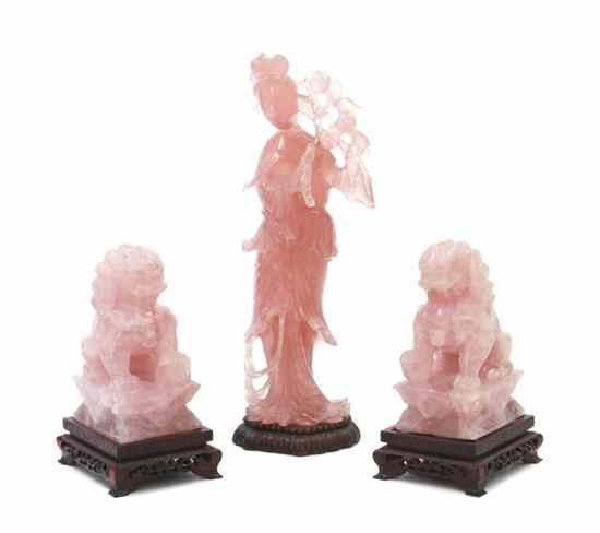 Appraisal: A Group of Chinese Rose Quartz Figures comprising two Fu