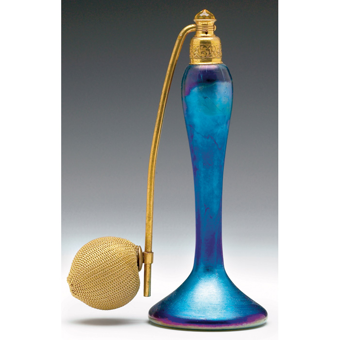 Appraisal: De Vilbiss perfume atomizer tapered form in blue iridescent glass