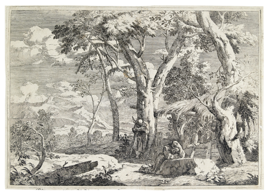 Appraisal: MARCO RICCI Two etchings Wooded Landscape with Fruit Gatherers x