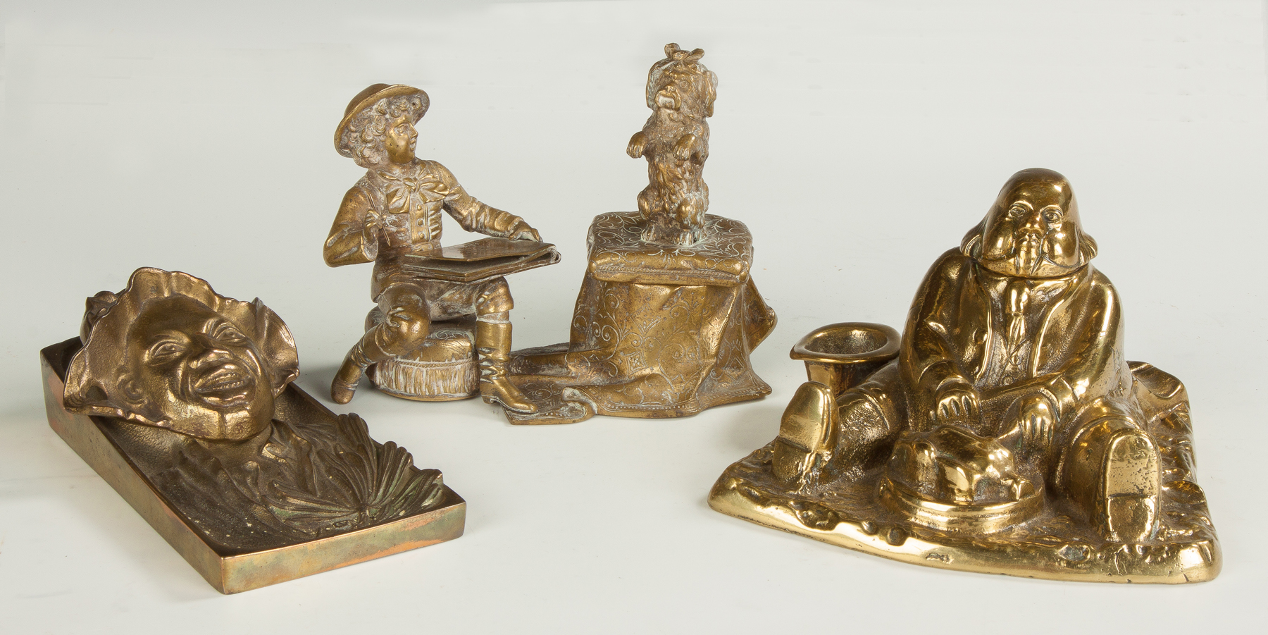 Appraisal: Three Brass Inkwells All late th cent L to R