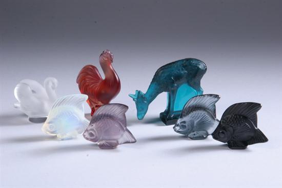 Appraisal: SEVEN LALIQUE GLASS ANIMALS Including four colored glass fish frosted