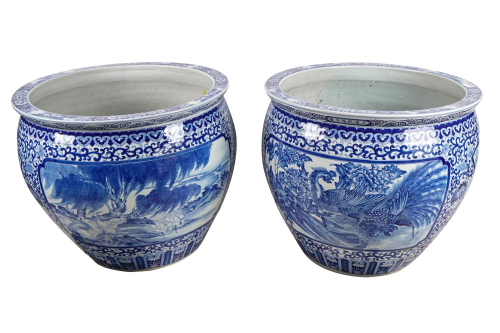 Appraisal: PAIR OF LARGE BLUE WHITE CHINESE URNSceramic inches diameter inches