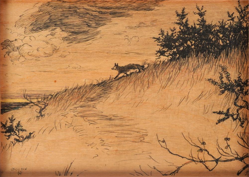 Appraisal: CECIL ALDIN INK DRAWING OF A FOXink drawing on wood