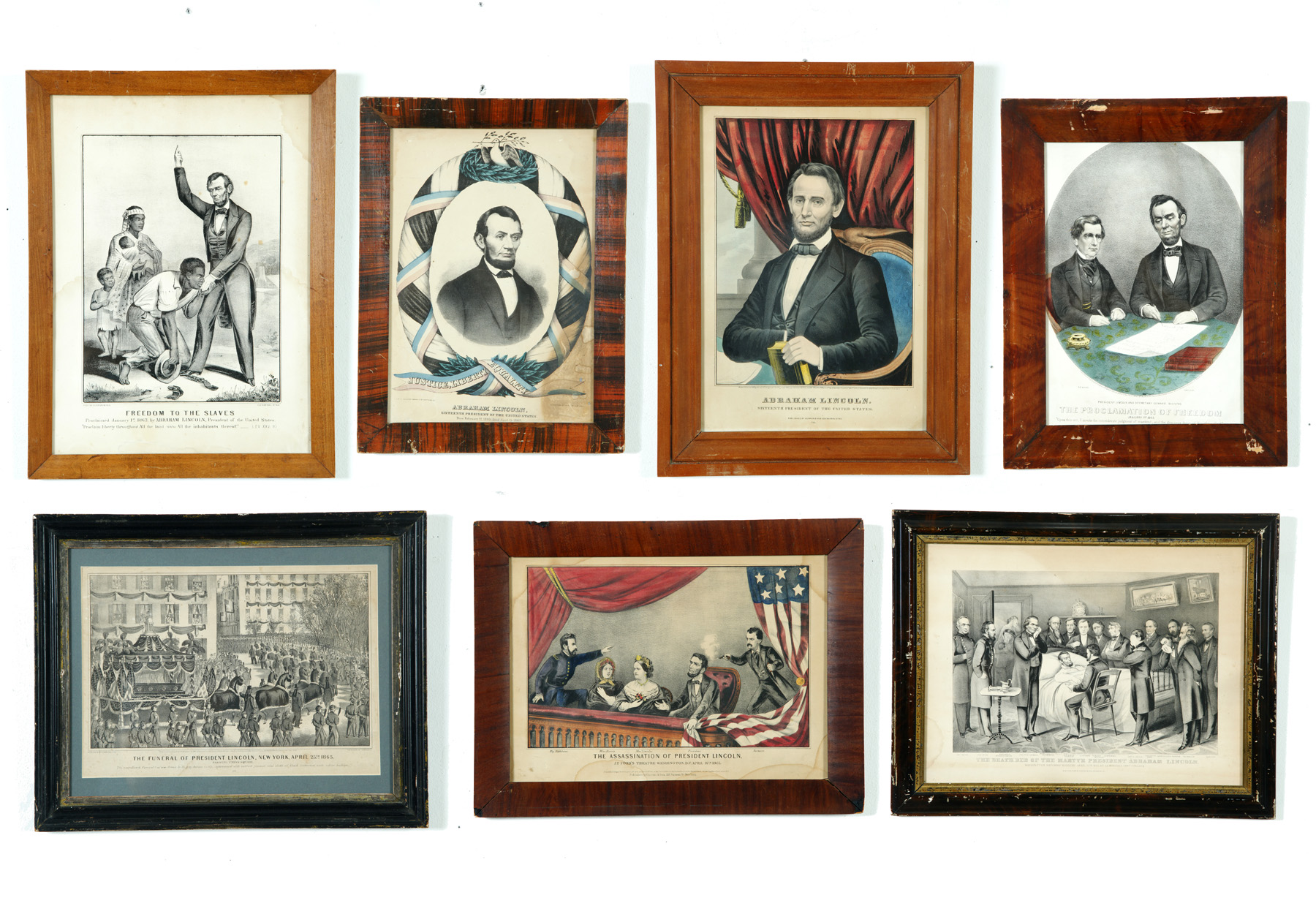 Appraisal: SEVEN AMERICAN PRINTS OF ABRAHAM LINCOLN Hand colored lithographs Six