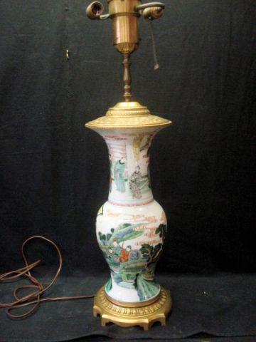 Appraisal: th Cent Chinese Bronze Mounted Porcelain Vase Baluster-form Famille Verte