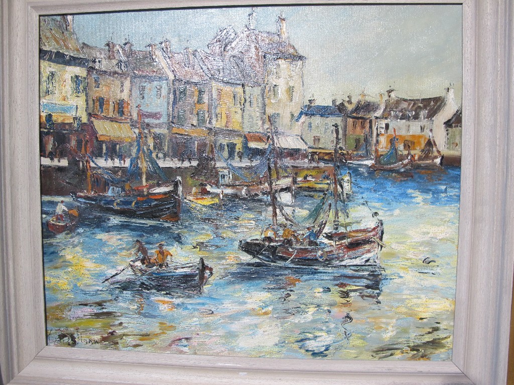 Appraisal: GEORGE HANN Oil on canvas harbour scene signed