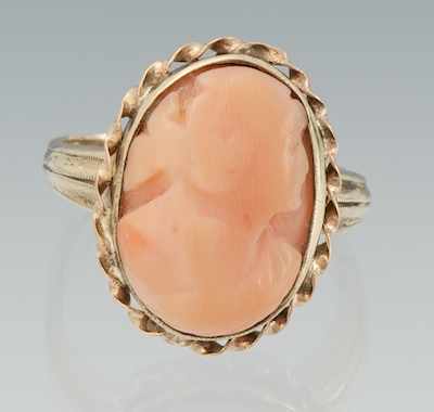 Appraisal: A Ladies' Carved Coral Cameo Ring k yellow gold ring