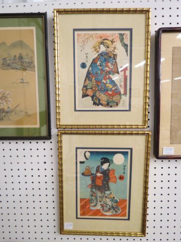 Appraisal: Pair of Oriental Woodcut Prints women signed image area x