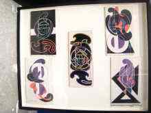 Appraisal: A framed set of five abstract pen and ink drawings