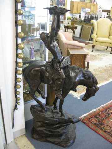 Appraisal: Lifesize Bronze of Indian on Horseback ''Presenting to the Spirits''