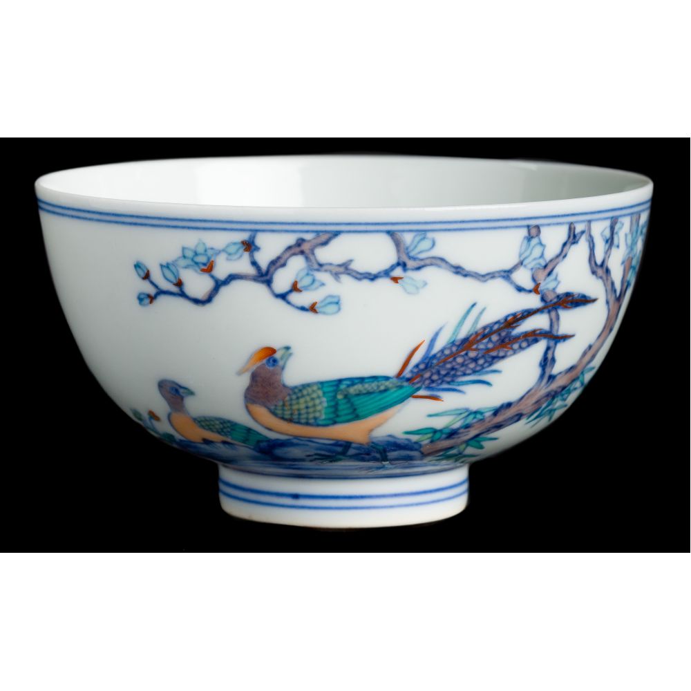 Appraisal: CHINESE DOUCAI GLAZED BOWLHaving avian and floral motif including concentric