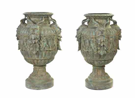 Appraisal: A Pair of Neoclassical Bronze Urns each of baluster form