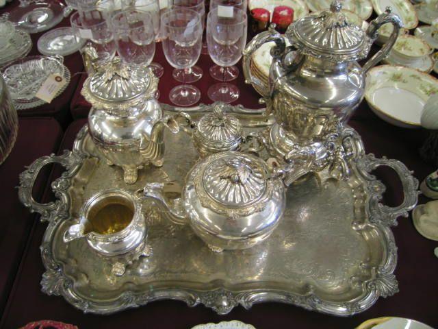 Appraisal: Silverplate Tea Coffee Service with large footed tray and hot