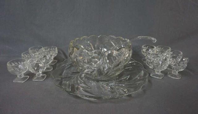 Appraisal: Indiana Glass Willow Oleander pc Punch Bowl Set Produced in