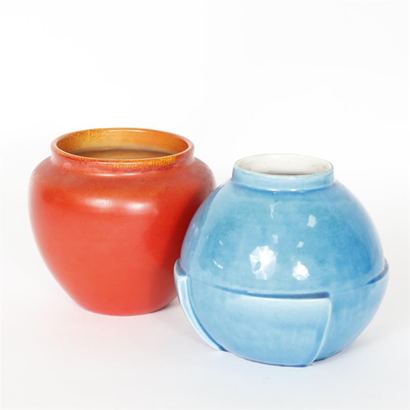 Appraisal: Two AMACO Art Pottery Vases Blue gloss and matte red