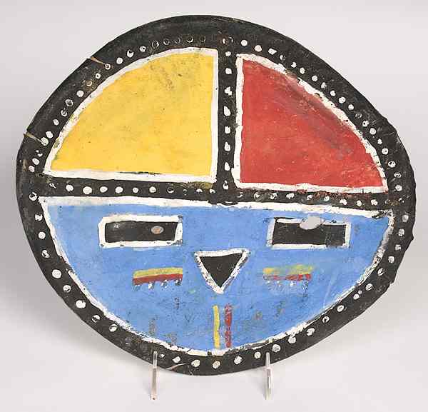 Appraisal: Hopi Painted Hide Dance Bustle bentwood frame wrapped with stretched