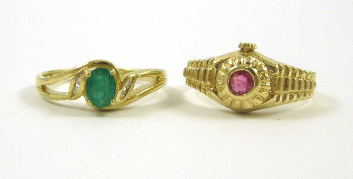 Appraisal: TWO GEMSTONE AND FOURTEEN KARAT GOLD RINGS including a size