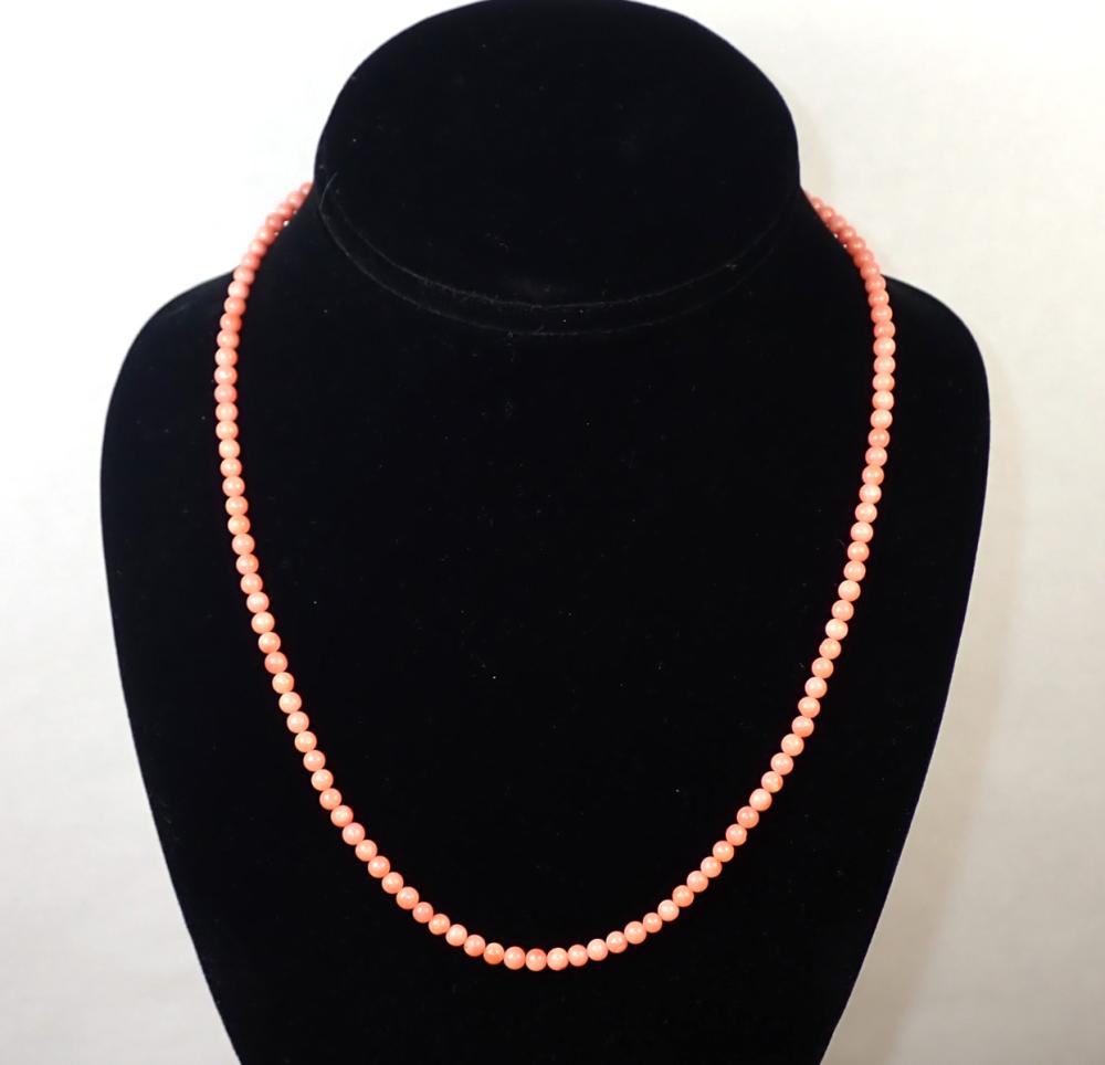 Appraisal: PINK CORAL AND FOURTEEN KARAT GOLD NECKLACE - strand of