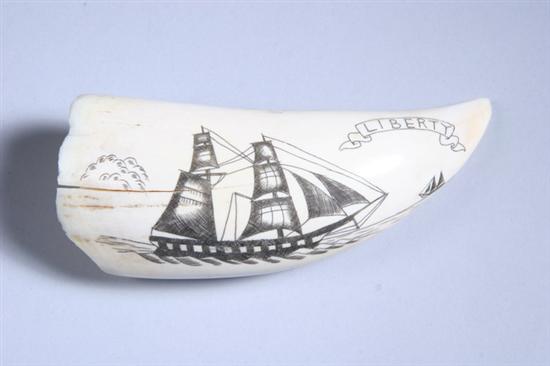 Appraisal: SCRIMSHAW DECORATED WHALE'S TOOTH th century With later scrimshaw decoration