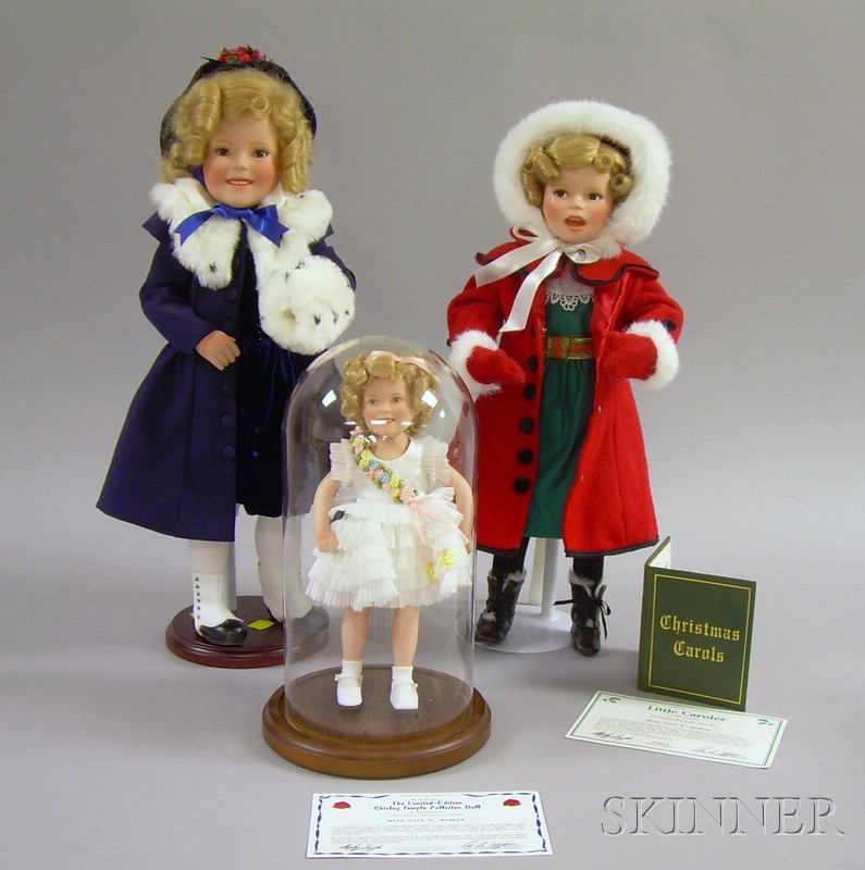 Appraisal: Three Modern Collector Shirley Temple Bisque Head Dolls one under