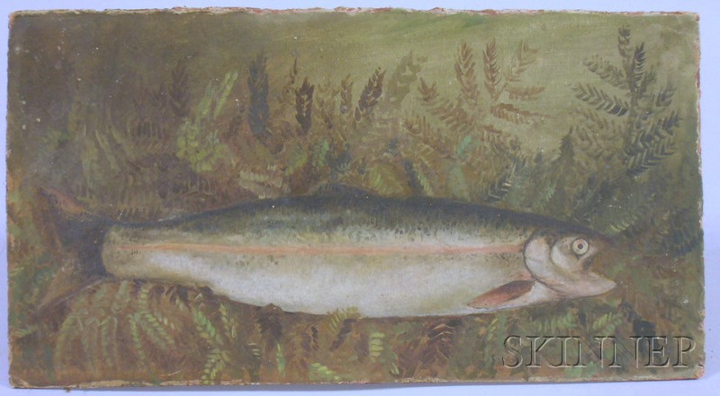 Appraisal: American School th Century Brown Trout Unsigned Oil on artist