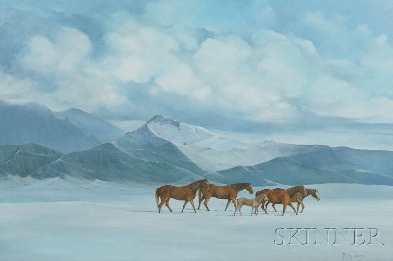 Appraisal: American School th Century Horses in a Winter Mountain Landscape