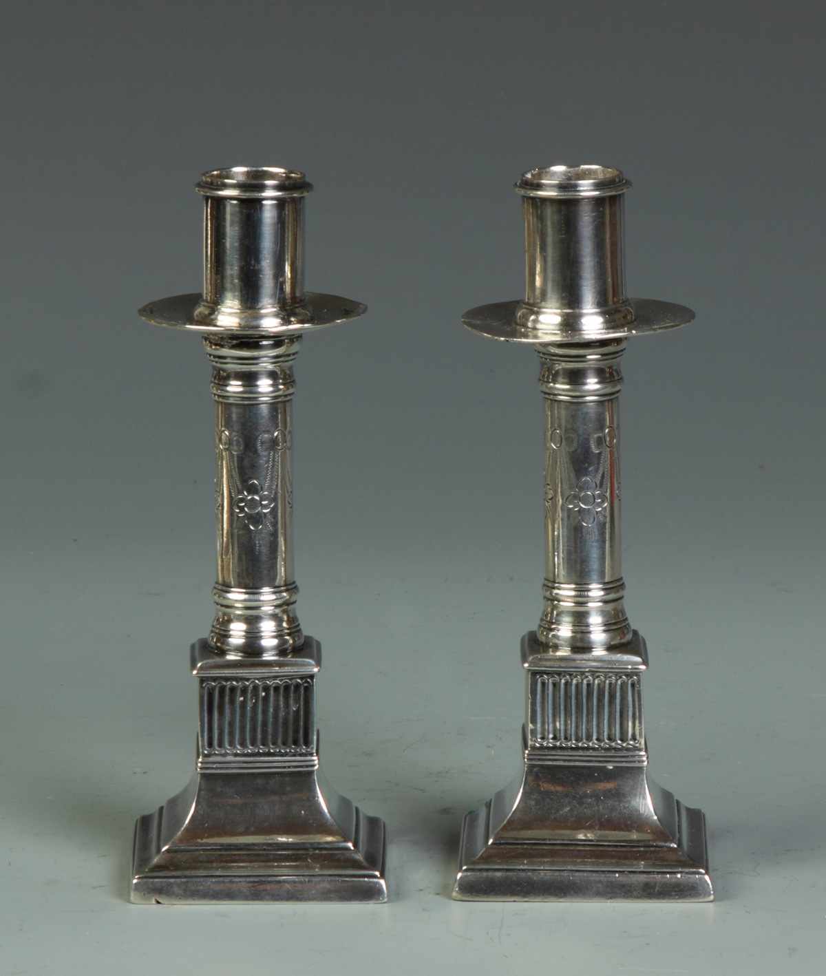 Appraisal: Pair of Early Silver Candle Holders Pair of Early Silver