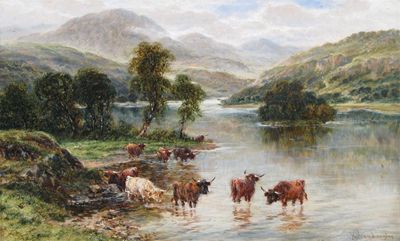 Appraisal: William Langley - Cattle in the shallows at Loch Katrine