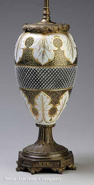 Appraisal: An Antique Continental Bronze-Mounted Enameled Glass Urn possibly Moser the