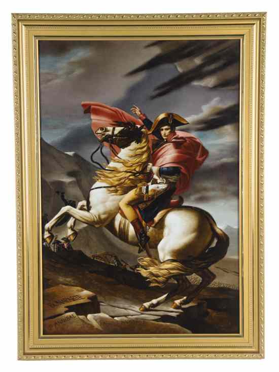 Appraisal: A French Porcelain Plaque depicting Napoleon Crossing the Alps after