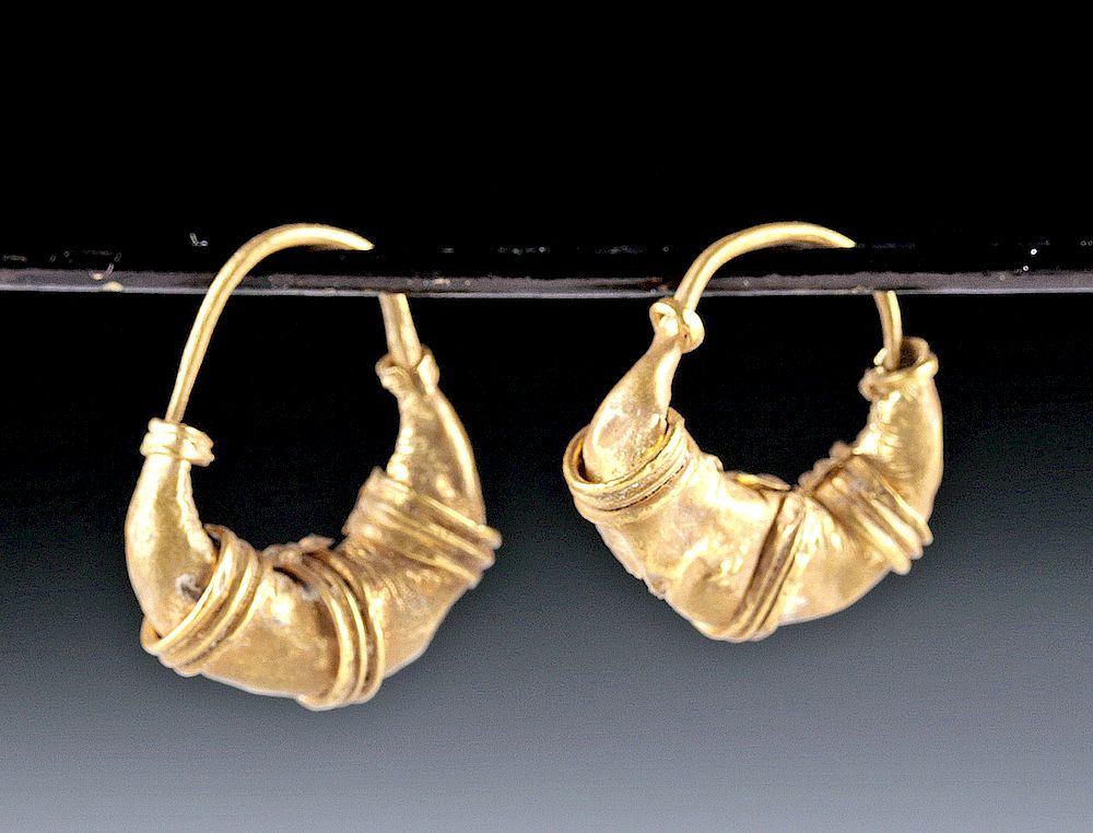 Appraisal: Greek Archaic Gold Earrings Boat Shaped pr Originally Listed At