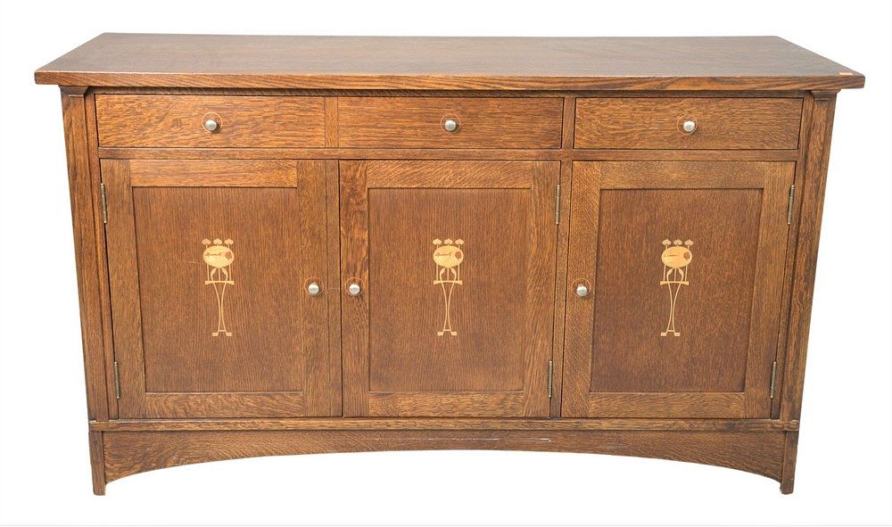 Appraisal: Stickley After Harvey Ellis Oak Inlaid Server having three drawers