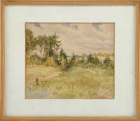 Appraisal: CHILDE HASSAM American - FIGURE IN A LANDSCAPE Small watercolor