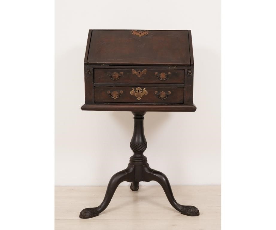 Appraisal: Diminutive Queen Anne walnut slant lid desk veneered th c